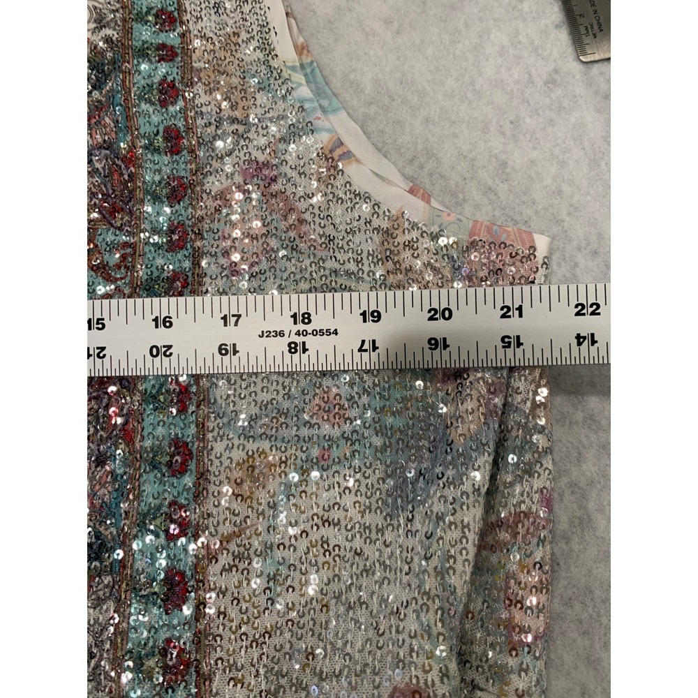 Origami Paisley Sequin Duster Vest L Festival Boho Glam art to wear - Picture 8 of 10